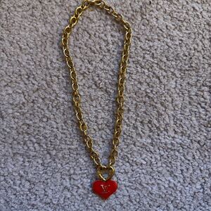 Upcycled red Louis Vuitton Gold Heart Pendant Necklace